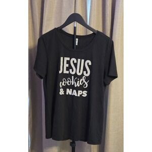 Kavio! Jesus Cookies & Naps Graphic T-Shirt Women's Size Large Black‎ White